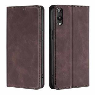 For Rakuten Hand 5G Skin Feel Magnetic Leather Phone Case(Dark Brown)