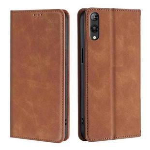 For Rakuten Hand 5G Skin Feel Magnetic Leather Phone Case(Light Brown)