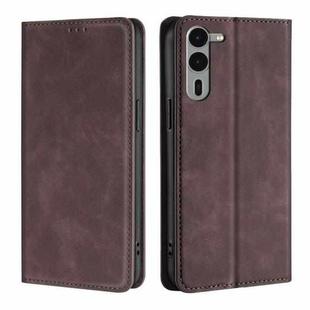 For Fujitsu Arrows We2 Plus Skin Feel Magnetic Leather Phone Case(Dark Brown)