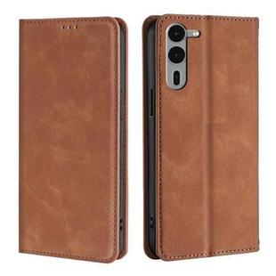 For Fujitsu Arrows We2 Plus Skin Feel Magnetic Leather Phone Case(Light Brown)