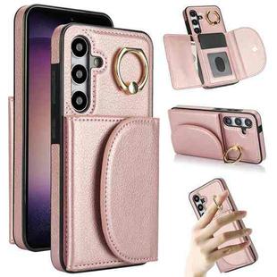 For Samsung Galaxy S25 5G Ring Holder Card Bag Skin Feel Phone Case(Rose Gold)