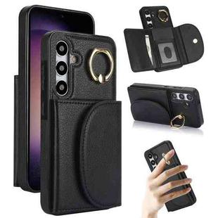 For Samsung Galaxy S25 5G Ring Holder Card Bag Skin Feel Phone Case(Black)