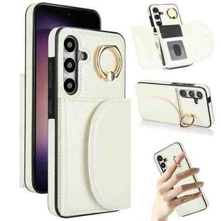 For Samsung Galaxy S25+ 5G Ring Holder Card Bag Skin Feel Phone Case(White)