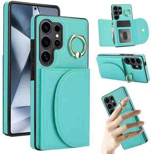 For Samsung Galaxy S25 Ultra 5G Ring Holder Card Bag Skin Feel Phone Case(Green)