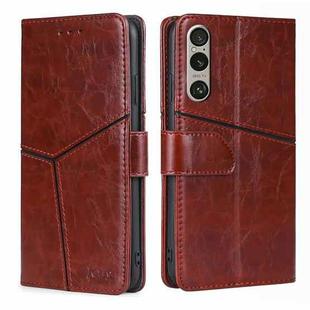 For Sony Xperia 1 VI Geometric Stitching Leather Phone Case(Dark Brown)