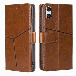 For Sony Xperia 10 VI Geometric Stitching Leather Phone Case(Light Brown)