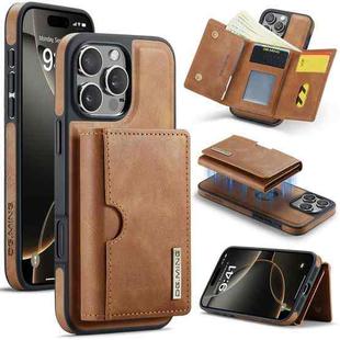 For iPhone 16 Pro DG.MING M6 Series RFID Tri-fold Card Bag Removable Leather Phone Case(Brown)