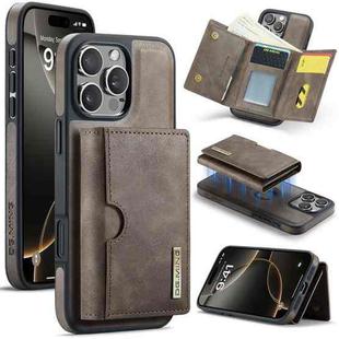 For iPhone 16 Pro DG.MING M6 Series RFID Tri-fold Card Bag Removable Leather Phone Case(Coffee)