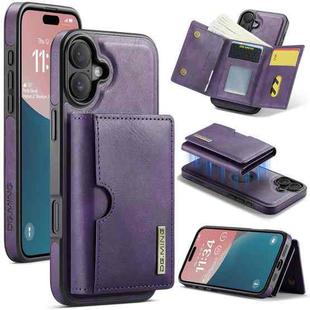 For iPhone 16 Plus DG.MING M6 Series RFID Tri-fold Card Bag Removable Leather Phone Case(Purple)