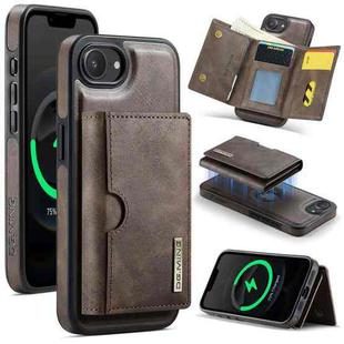 For iPhone 16e DG.MING M6 Series RFID Tri-fold Card Bag Removable Leather Phone Case(Coffee)