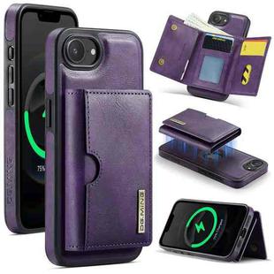 For iPhone 16e DG.MING M6 Series RFID Tri-fold Card Bag Removable Leather Phone Case(Purple)