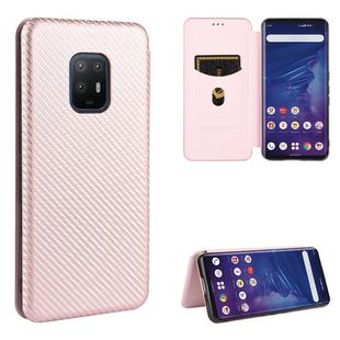 For Fujitsu Arrows 5G (F-51A) Carbon Fiber Texture Horizontal Flip TPU + PC + PU Leather Case with Card Slot(Pink)