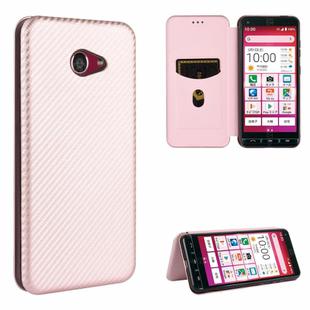 For Kyocera Basio 4 KYV47 Carbon Fiber Texture Horizontal Flip TPU + PC + PU Leather Case with Card Slot(Pink)