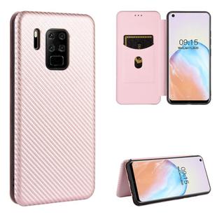 For Oukitel C18 Pro Carbon Fiber Texture Horizontal Flip TPU + PC + PU Leather Case with Card Slot(Pink)