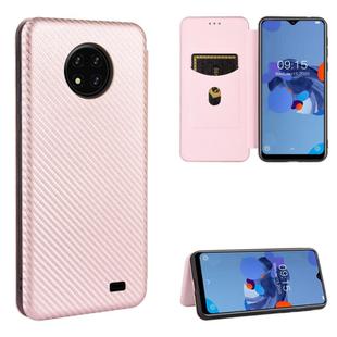 For Oukitel C19 Carbon Fiber Texture Horizontal Flip TPU + PC + PU Leather Case with Card Slot(Pink)