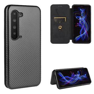 For Sharp Aquos R5G Carbon Fiber Texture Horizontal Flip TPU + PC + PU Leather Case with Card Slot(Black)