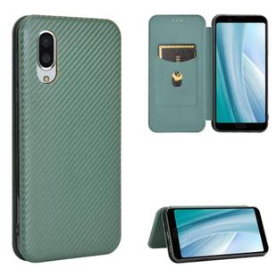 For Sharp Aquos Sense3 Plus SH-RM11 Carbon Fiber Texture Horizontal Flip TPU + PC + PU Leather Case with Card Slot(Green)