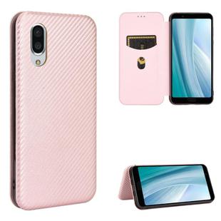 For Sharp Aquos Sense3 Plus SH-RM11 Carbon Fiber Texture Horizontal Flip TPU + PC + PU Leather Case with Card Slot(Pink)