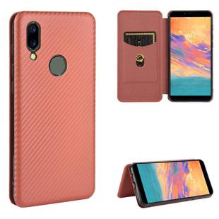 For UMIDIGI A3S Carbon Fiber Texture Horizontal Flip TPU + PC + PU Leather Case with Card Slot(Brown)