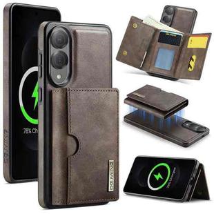 For Samsung Galaxy S25 Edge 5G DG.MING M6 Series RFID Tri-fold Card Bag Removable Leather Phone Case(Coffee)