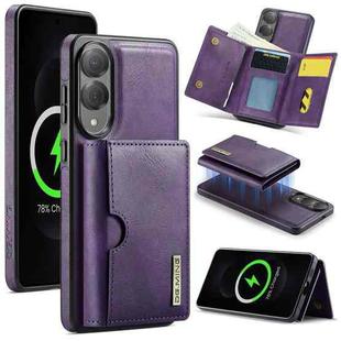 For Samsung Galaxy S25 Edge 5G DG.MING M6 Series RFID Tri-fold Card Bag Removable Leather Phone Case(Purple)