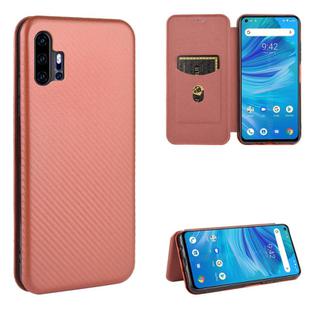 For UMIDIGI F2 Carbon Fiber Texture Horizontal Flip TPU + PC + PU Leather Case with Card Slot(Brown)