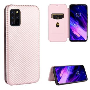 For UMIDIGI S5 Pro Carbon Fiber Texture Horizontal Flip TPU + PC + PU Leather Case with Card Slot(Pink)