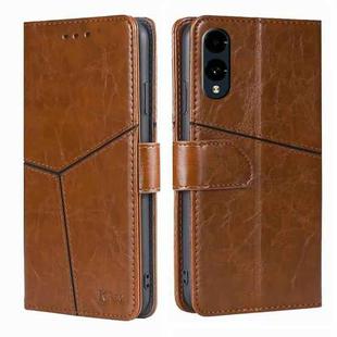 For Fujitsu Arrows We2 Geometric Stitching Leather Phone Case(Light Brown)