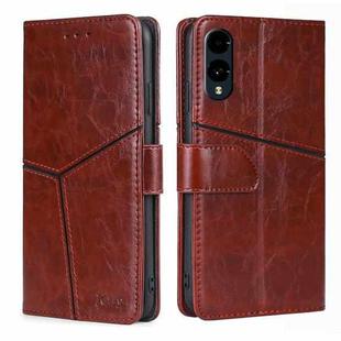 For Fujitsu Arrows We2 Geometric Stitching Leather Phone Case(Dark Brown)