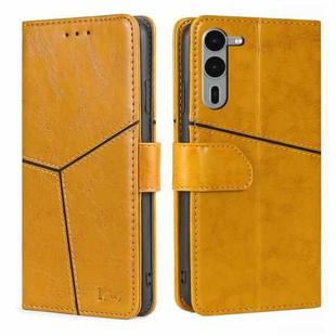 For Fujitsu Arrows We2 Plus Geometric Stitching Leather Phone Case(Yellow)