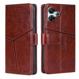 For Redmi 13 4G Geometric Stitching Leather Phone Case(Dark Brown)