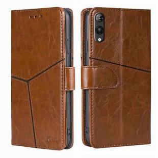 For Rakuten Hand 5G Geometric Stitching Leather Phone Case(Light Brown)