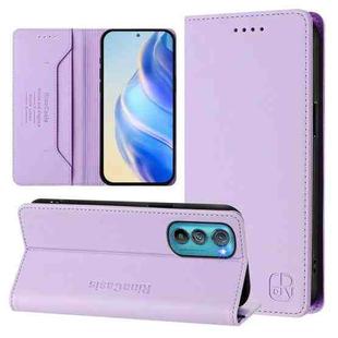 For Motorola Edge 30 RC01 Dual-Folded Magnetic Suction RFID Leather Phone Case(Light Purple)