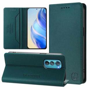 For Motorola Edge 30 RC01 Dual-Folded Magnetic Suction RFID Leather Phone Case(Dark Green)