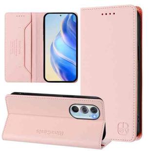 For Motorola Edge 30 Pro / Edge X30 RC01 Dual-Folded Magnetic Suction RFID Leather Phone Case(Pink)