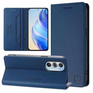 For Motorola Edge 30 Pro / Edge X30 RC01 Dual-Folded Magnetic Suction RFID Leather Phone Case(Dark Blue)