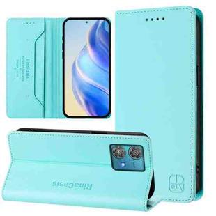 For Motorola Edge 40 Neo RC01 Dual-Folded Magnetic Suction RFID Leather Phone Case(Mint Green)