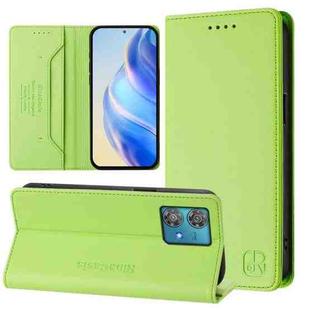 For Motorola Edge 40 Neo RC01 Dual-Folded Magnetic Suction RFID Leather Phone Case(Grass Green)