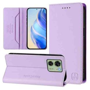 For Motorola Edge 40 / Edge 2023 US RC01 Dual-Folded Magnetic Suction RFID Leather Phone Case(Light Purple)