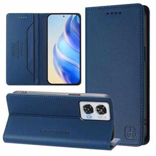 For Motorola Edge 50 Fusion RC01 Dual-Folded Magnetic Suction RFID Leather Phone Case(Dark Blue)