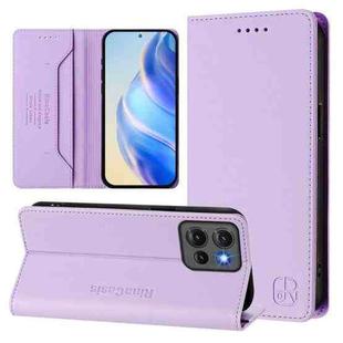 For Motorola Edge 50 Global RC01 Dual-Folded Magnetic Suction RFID Leather Phone Case(Light Purple)