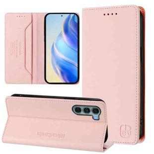 For Motorola Edge S30 / Moto G200 5G RC01 Dual-Folded Magnetic Suction RFID Leather Phone Case(Pink)