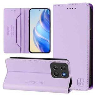 For Motorola Moto G15 RC01 Dual-Folded Magnetic Suction RFID Leather Phone Case(Light Purple)