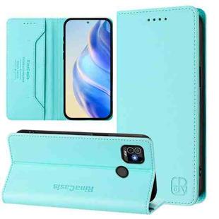 For Tecno Pop 5 RC01 Dual-Folded Magnetic Suction RFID Leather Phone Case(Mint Green)