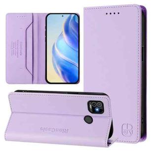 For Tecno Pop 5 RC01 Dual-Folded Magnetic Suction RFID Leather Phone Case(Light Purple)