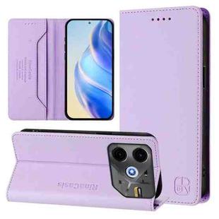 For Tecno Pova 6 Neo RC01 Dual-Folded Magnetic Suction RFID Leather Phone Case(Light Purple)