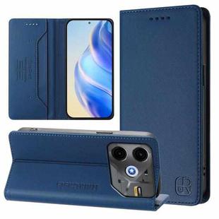 For Tecno Pova 6 Neo RC01 Dual-Folded Magnetic Suction RFID Leather Phone Case(Dark Blue)