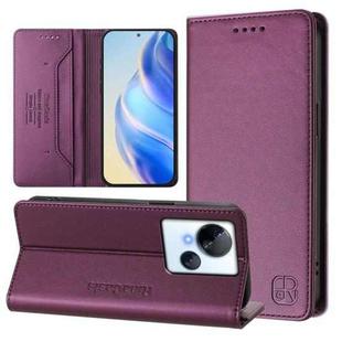 For Tecno Spark 10 5G RC01 Dual-Folded Magnetic Suction RFID Leather Phone Case(Violet)