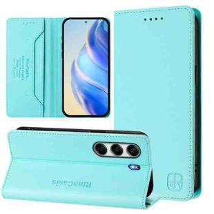 For Tecno Camon 40 Pro 4G RC01 Dual-Folded Magnetic Suction RFID Leather Phone Case(Mint Green)