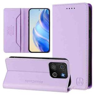 For itel A05s RC01 Dual-Folded Magnetic Suction RFID Leather Phone Case(Light Purple)